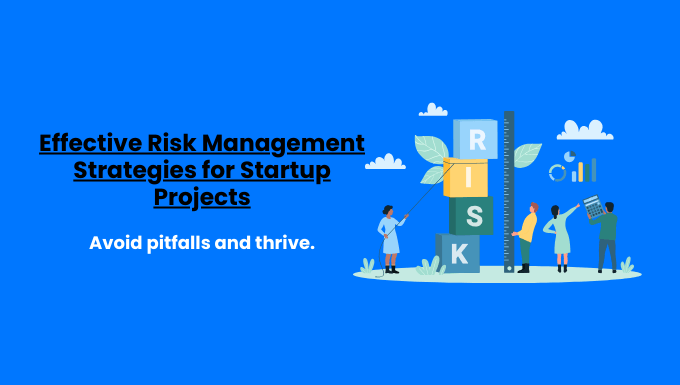 Illustration of effective risk management strategies for startups, showing people working with blocks labeled RISK, graphs, and data to emphasize strategic planning and risk assessment.